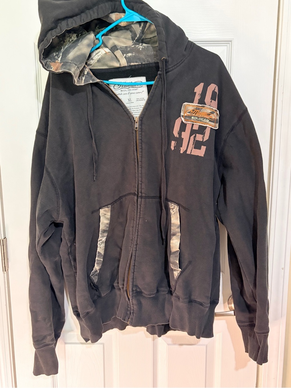 solo Black Kids Zip-Up Hoodie with Camo Trim